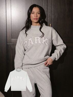 PARKE - Metallic Grey/White Varsity Mockneck Sweater S/M